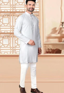 Textured Rayon Kurta Set in Off White