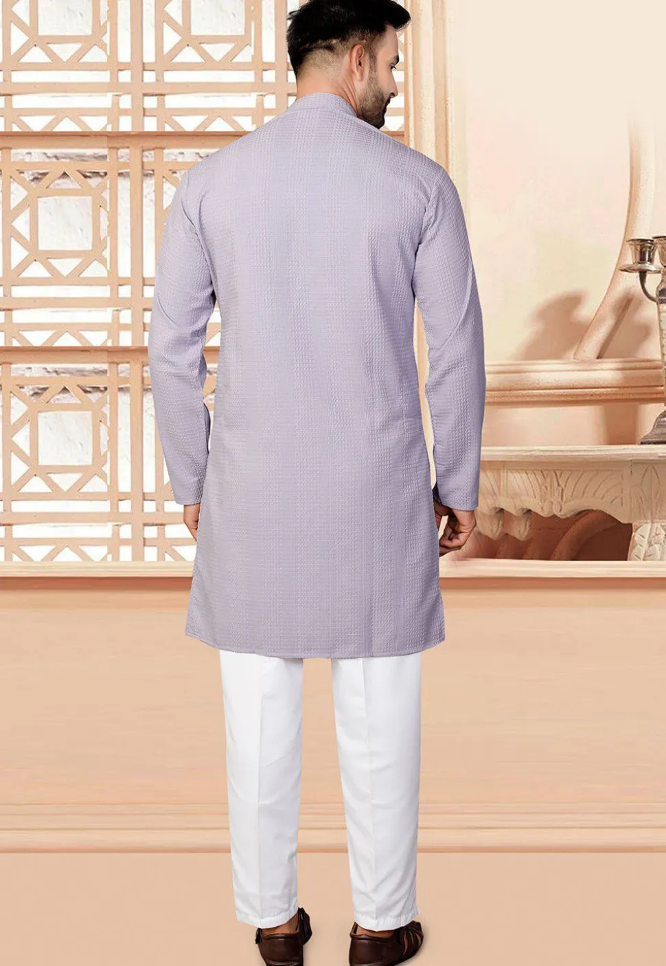 Textured Rayon Kurta Set in Purple