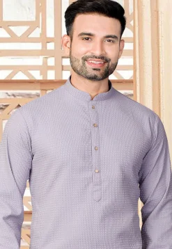 Textured Rayon Kurta Set in Purple