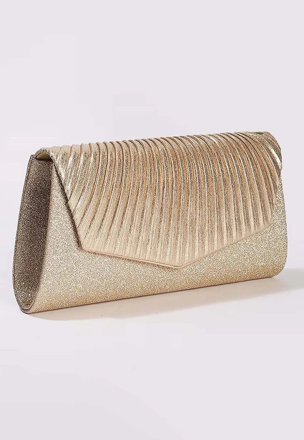 Textured Synthetic Rectangular Clutch Bag in Golden