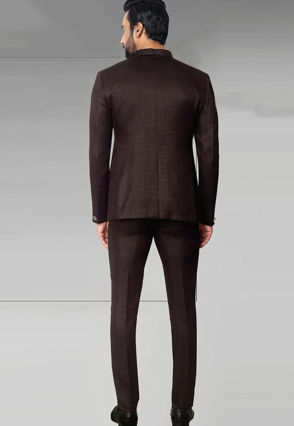 Textured Terry Rayon Jodhpuri Suit in Dark Brown