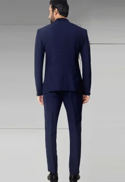 Textured Terry Rayon Jodhpuri Jacket in Navy Blue