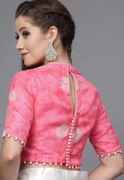 Tie Dye Printed Chanderi Cotton Back Cut Out Blouse in Pink