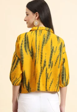 Tie Dye Printed Cotton Crushed Top in Mustard
