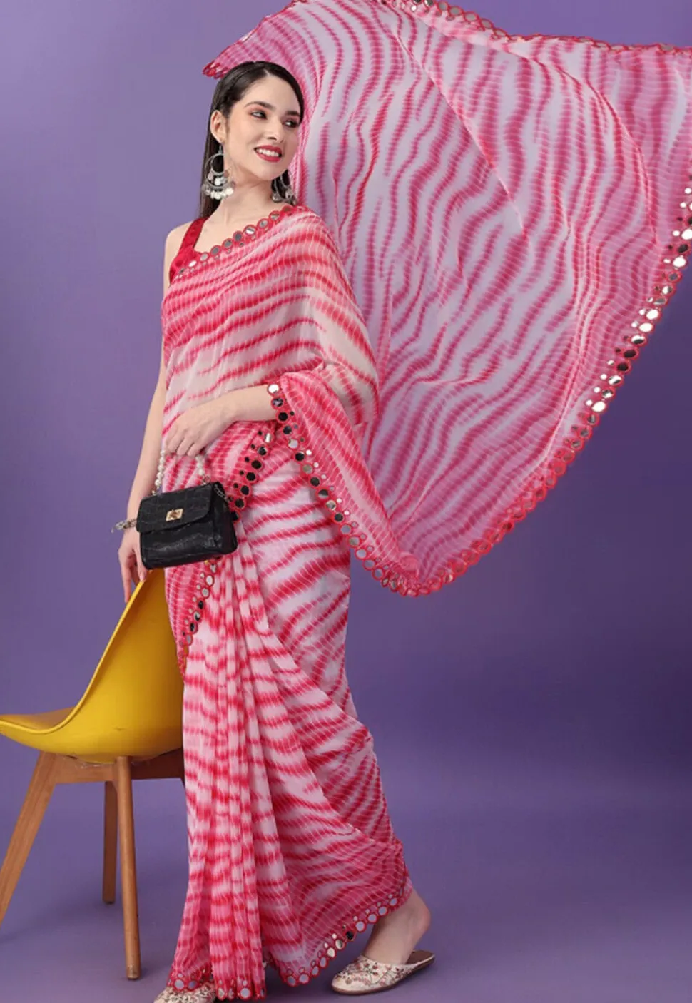 Tie Dye Printed Georgette Saree in Red