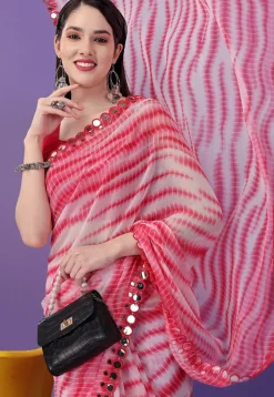 Tie Dye Printed Georgette Saree in Red