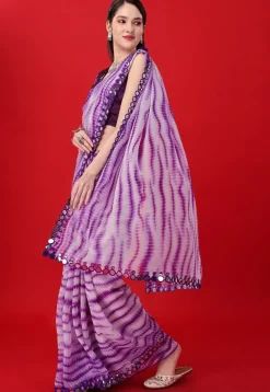 Tie Dye Printed Georgette Saree in Purple