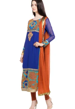 Tie Dye Printed Georgette Straight Suit in Blue