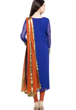 Tie Dye Printed Georgette Straight Suit in Blue