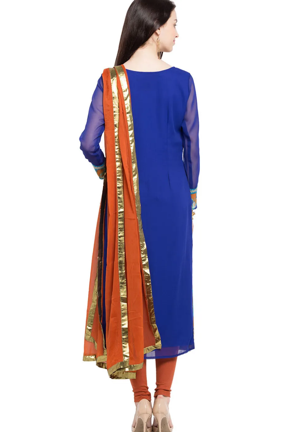 Tie Dye Printed Georgette Straight Suit in Blue