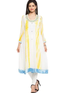 Tie Dye Printed Georgette Anarkali Kurta in Off White