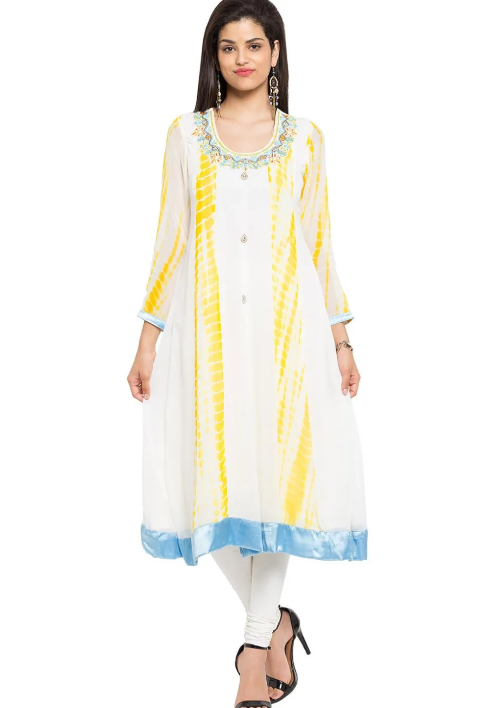 Tie Dye Printed Georgette Anarkali Kurta in Off White