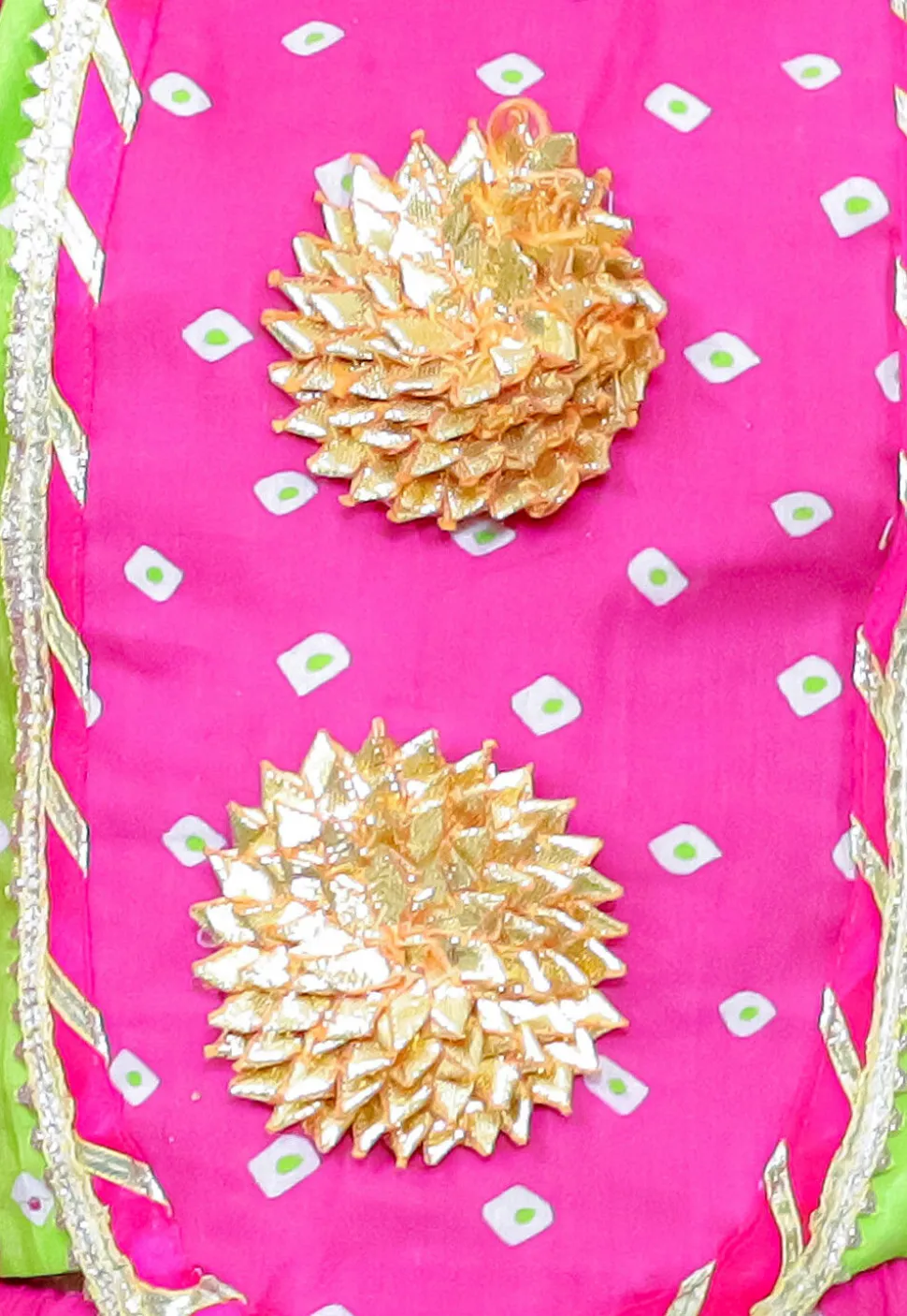 Tie Dye Printed Pure Cotton Lehenga in Light Green and Fuchsia