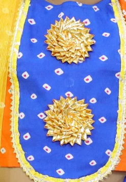 Tie Dye Printed Pure Cotton Lehenga in Orange and Blue