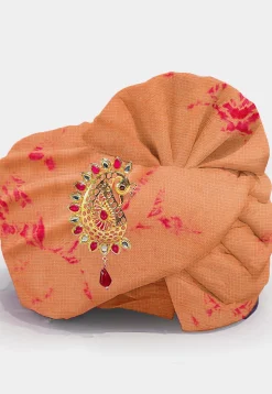 Tie Dye Printed Pure Kota Silk Unisex Turban in Light Orange
