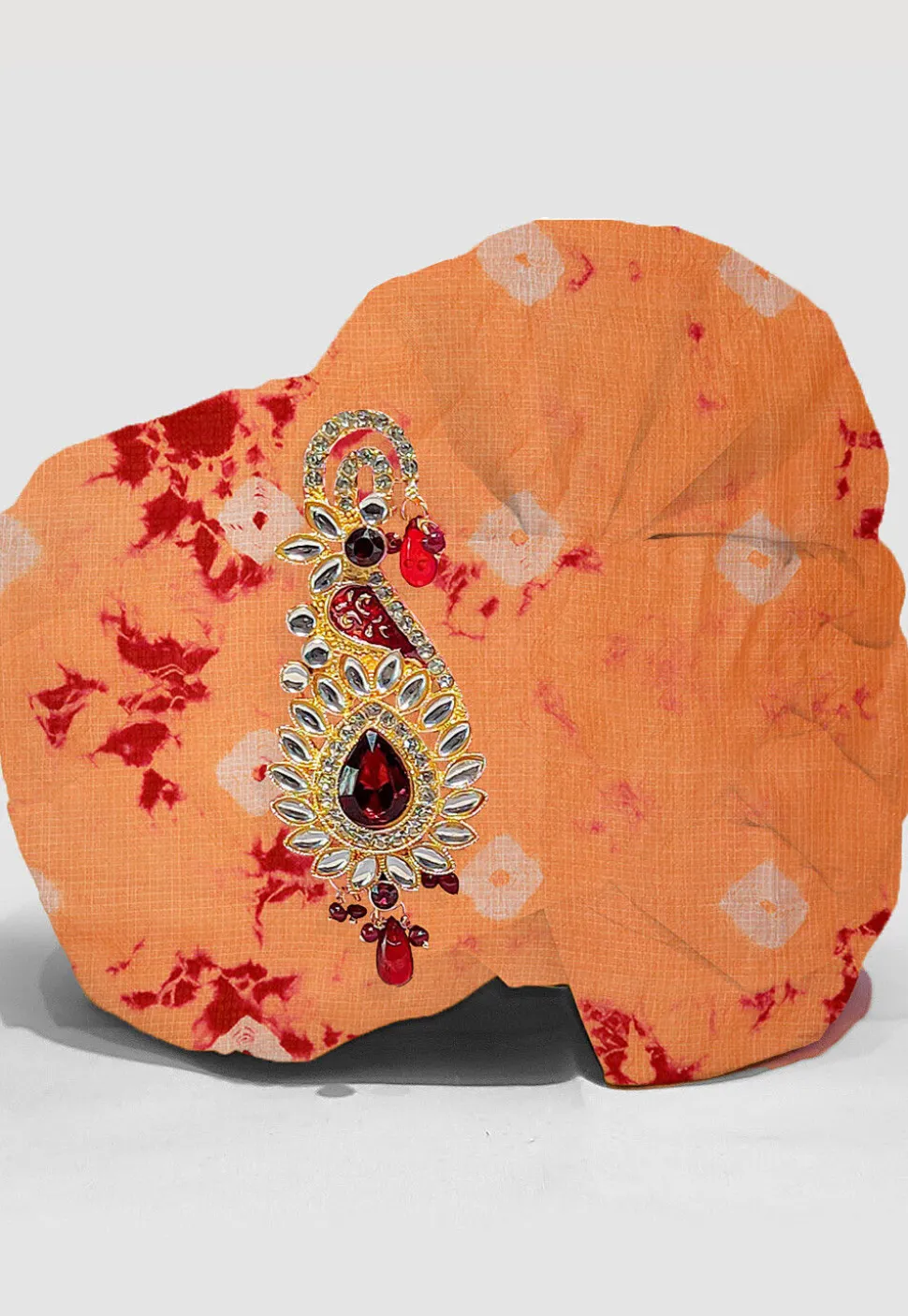 Tie Dye Printed Pure Kota Silk Unisex Turban in Light Orange