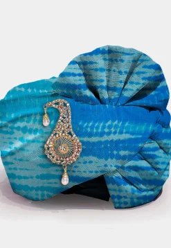 Tie Dye Printed Pure Kota Silk Unisex Turban in Blue