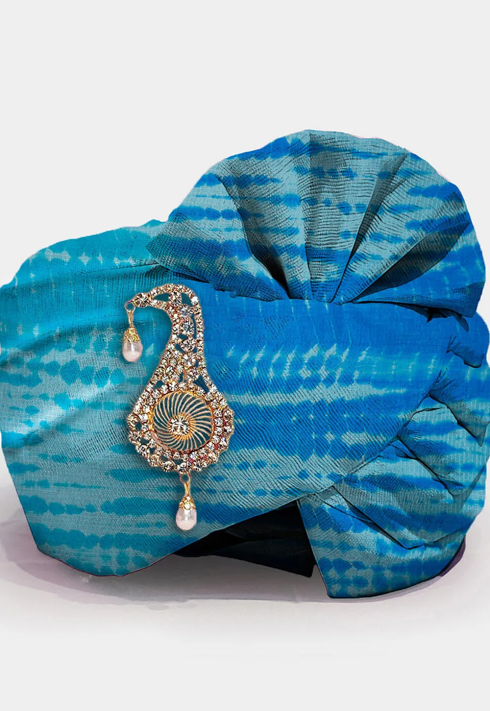 Tie Dye Printed Pure Kota Silk Unisex Turban in Blue