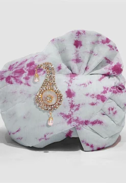 Tie Dye Printed Pure Kota Silk Unisex Turban in White