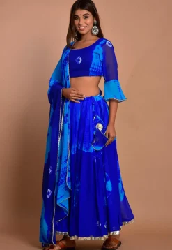 Tie Dyed Chiffon Lehenga in Blue