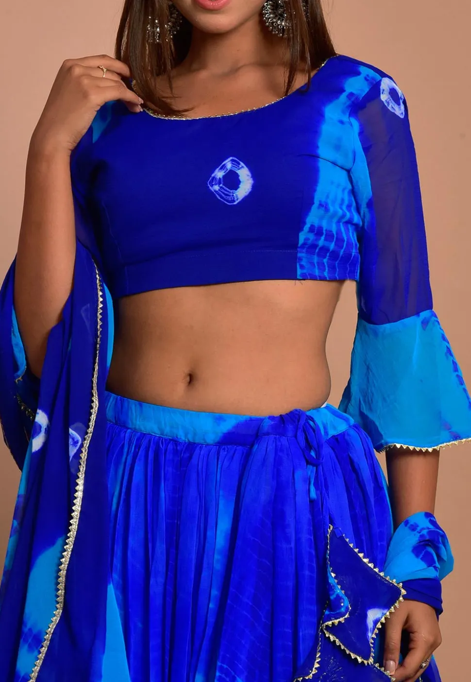 Tie Dyed Chiffon Lehenga in Blue