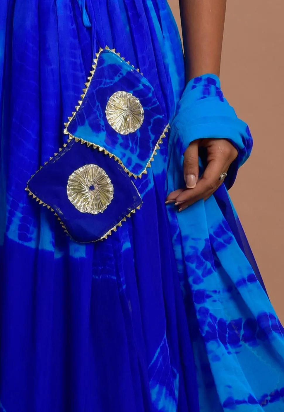 Tie Dyed Chiffon Lehenga in Blue