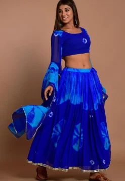 Tie Dyed Chiffon Lehenga in Blue