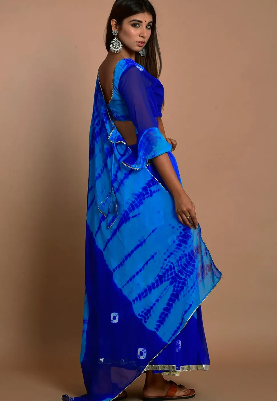 Tie Dyed Chiffon Lehenga in Blue