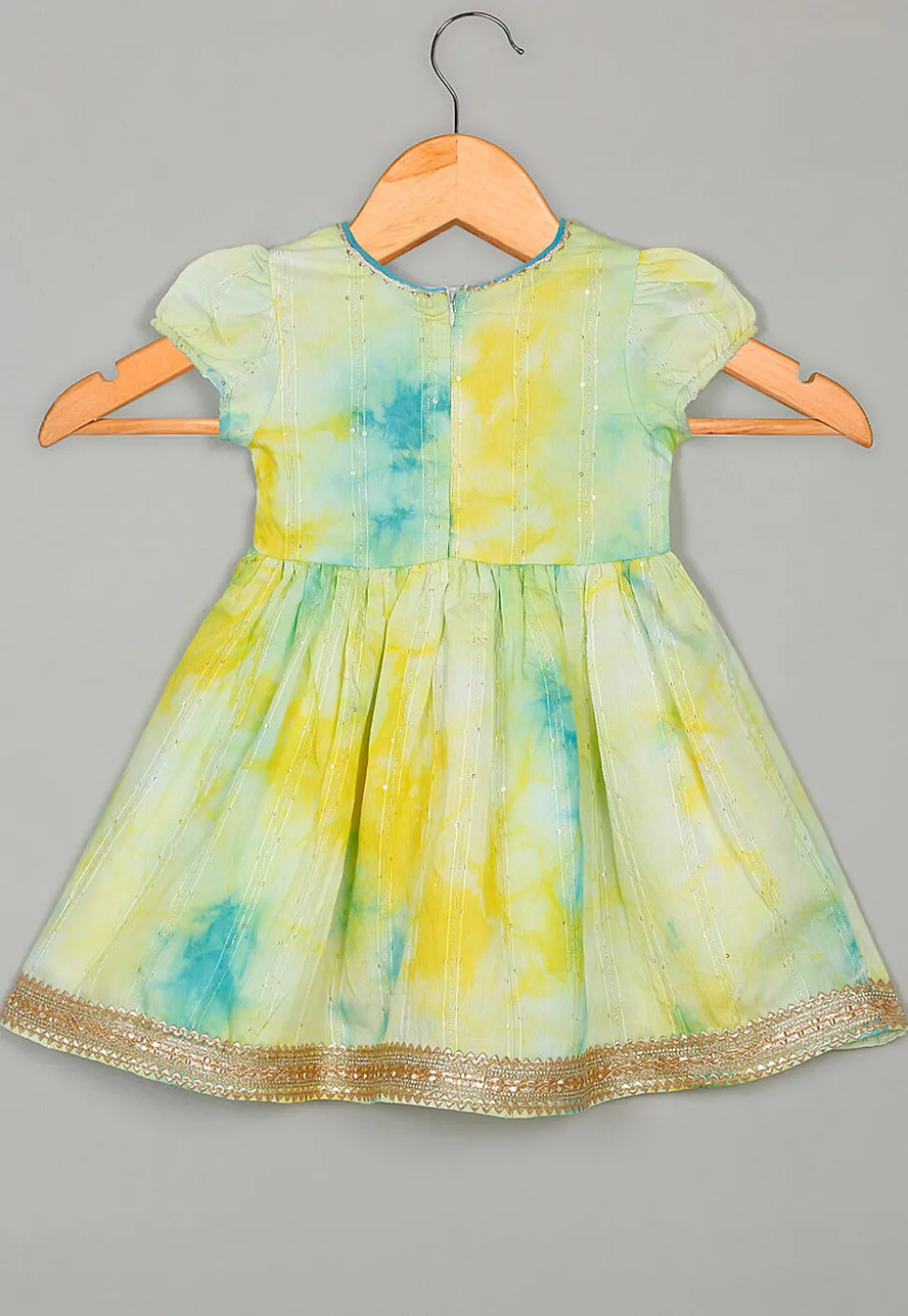 Tie Dyed Georgette Kurta Set in Yellow and Blue