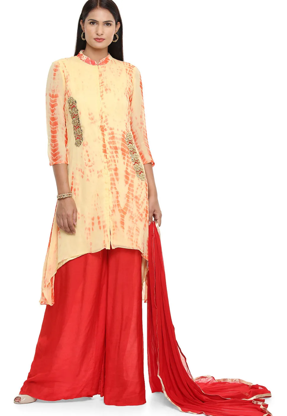 Tie Dyed Georgette Pakistani Suit in Beige
