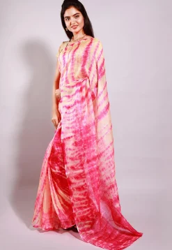 Tie Dyed Pure Kota Silk Saree in Pink and Beige
