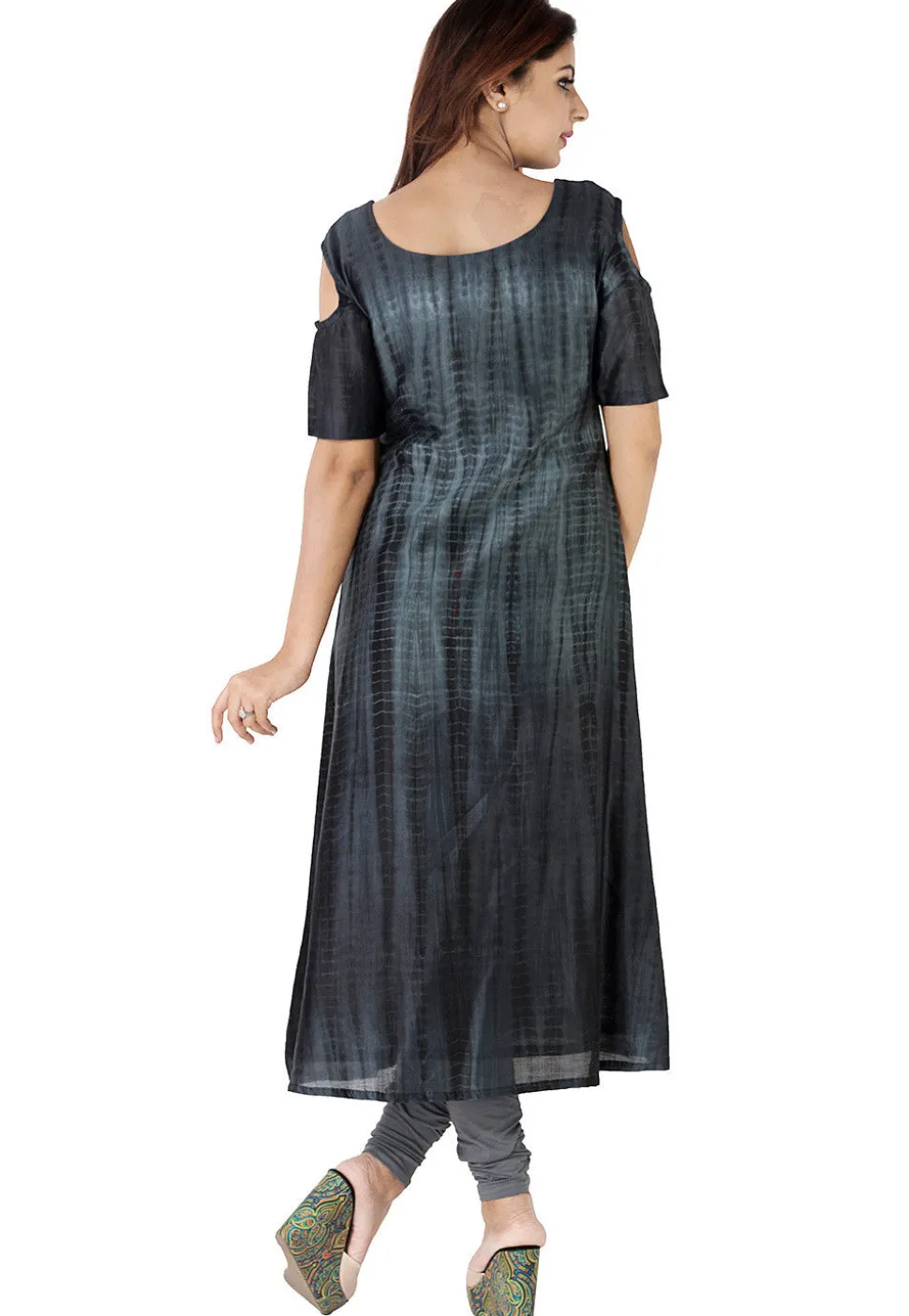 Tie Dyed Pure Silk A Line Suit in Grey Ombre