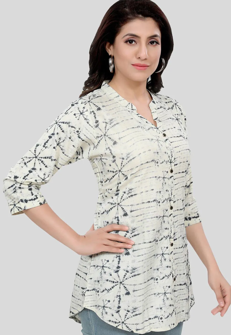 Tie Dyed Rayon Tunic in Off White