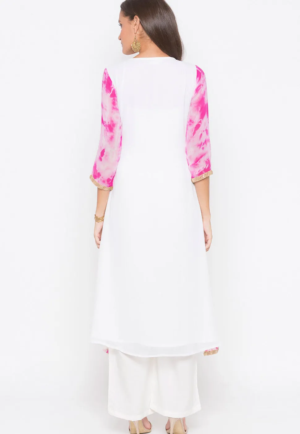 Tie N Dye Georgette Asymmetric Kurta in White