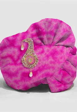 Tie N Dye Printed Pure Kota Silk Unisex Turban in Shaded Pink
