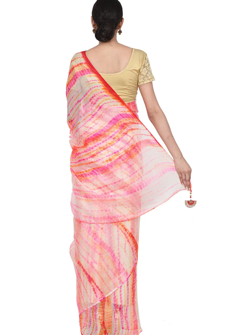 Tie N Dye Pure Kota Silk Saree in Pink and Multicolor