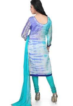 Tie N Dye Pure Kota Silk Straight Cut Suit in Blue