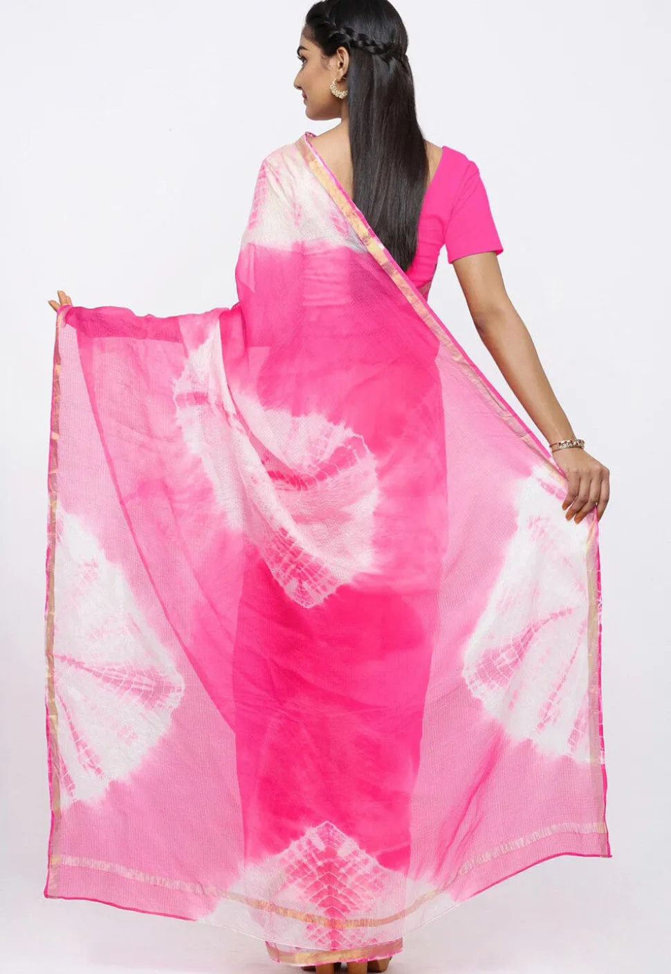 Tie N Dye Pure Kota Silk Saree in Shaded Pink