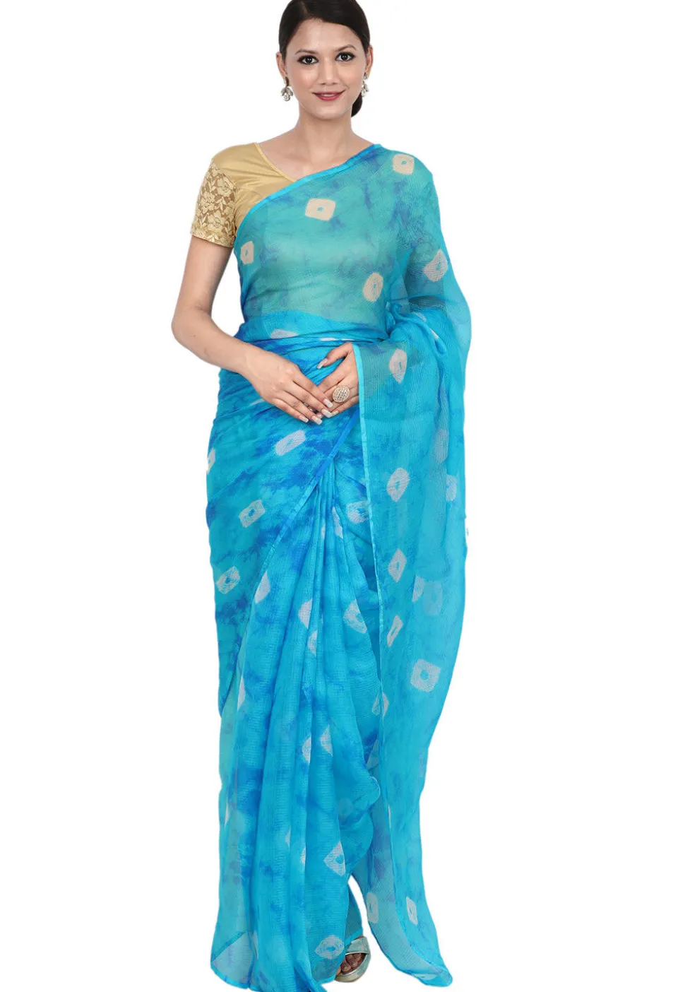 Tie N Dye Pure Kota Silk Saree in Shaded Blue