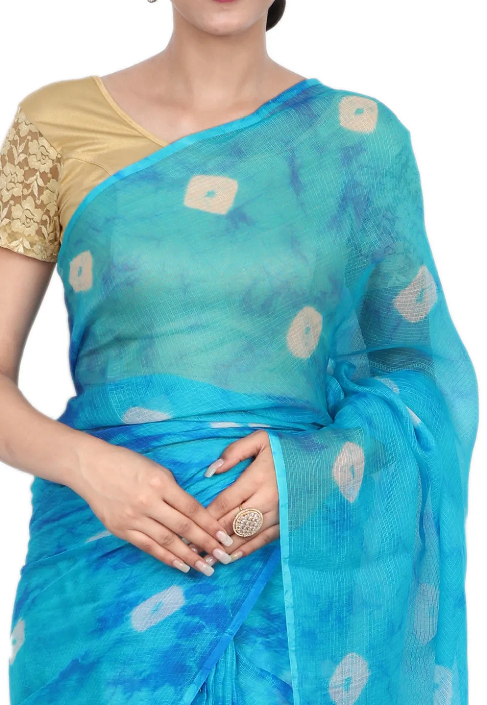 Tie N Dye Pure Kota Silk Saree in Shaded Blue
