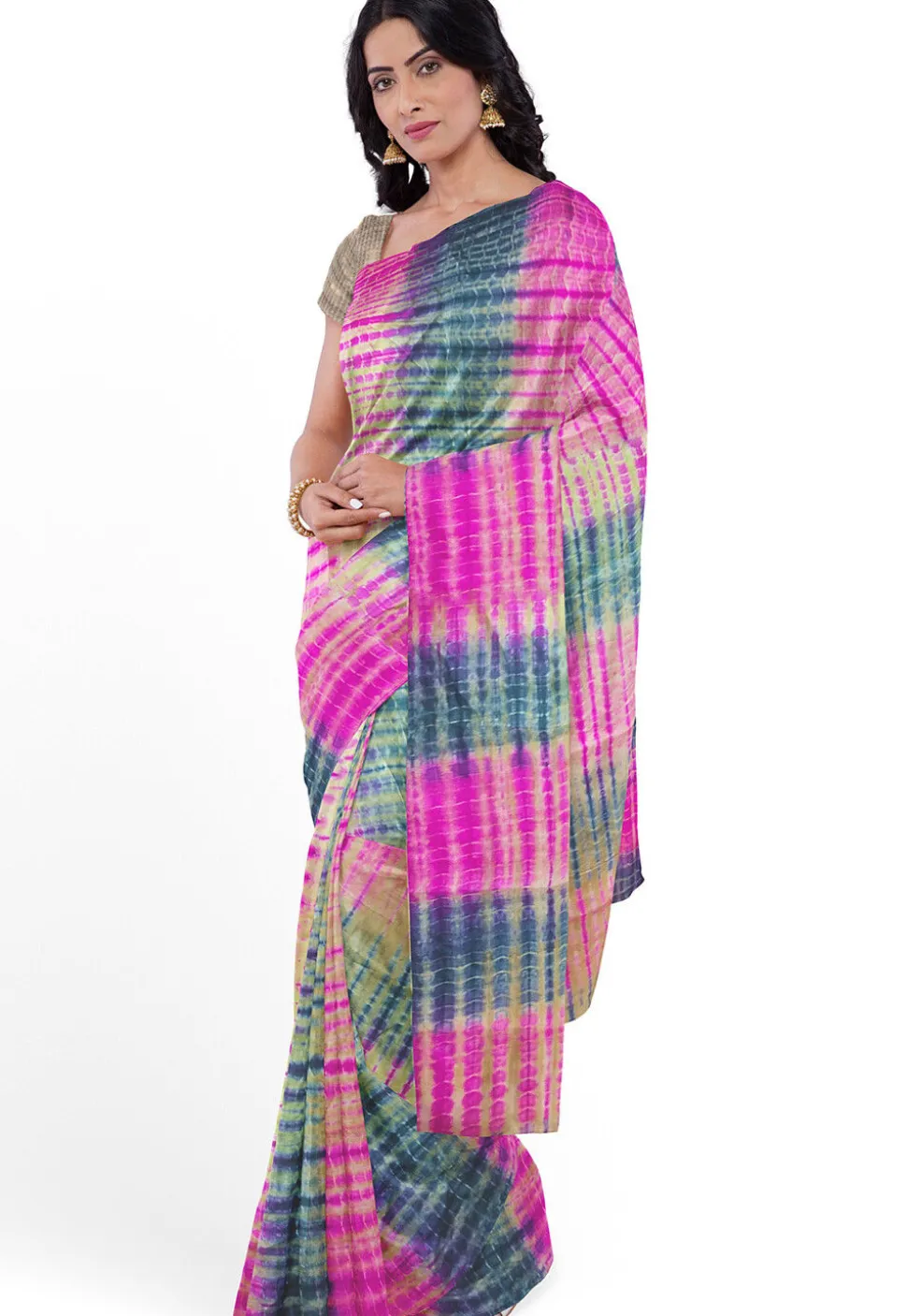 Tie N Dye Pure Silk Saree in Golden