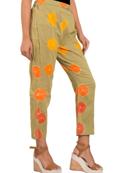 Tie N Dyed Cotton Pant in Olive Green