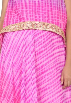 Tie N Dyed Georgette Layered A Line Suit in Pink