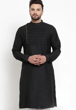 Tucked Cotton Kurta in Black