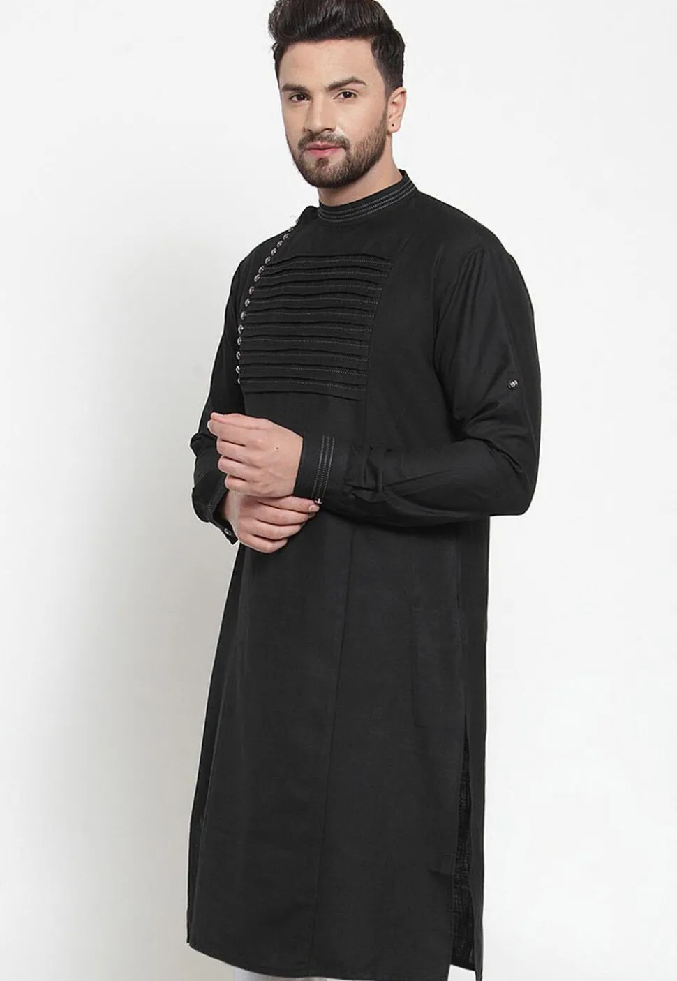 Tucked Cotton Kurta in Black