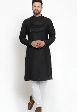 Tucked Cotton Kurta in Black