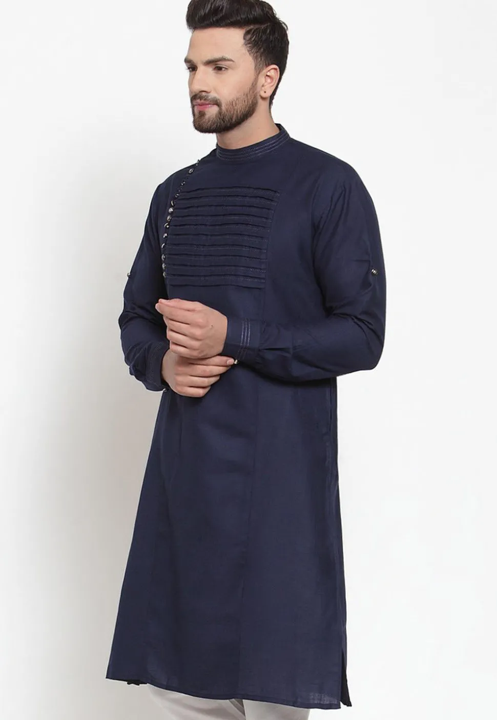 Tucked CottonKurta in Navy Blue