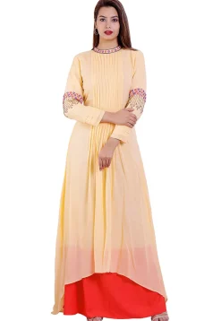 Tucked Georgette Asymmetric Dress in Pastel Orange