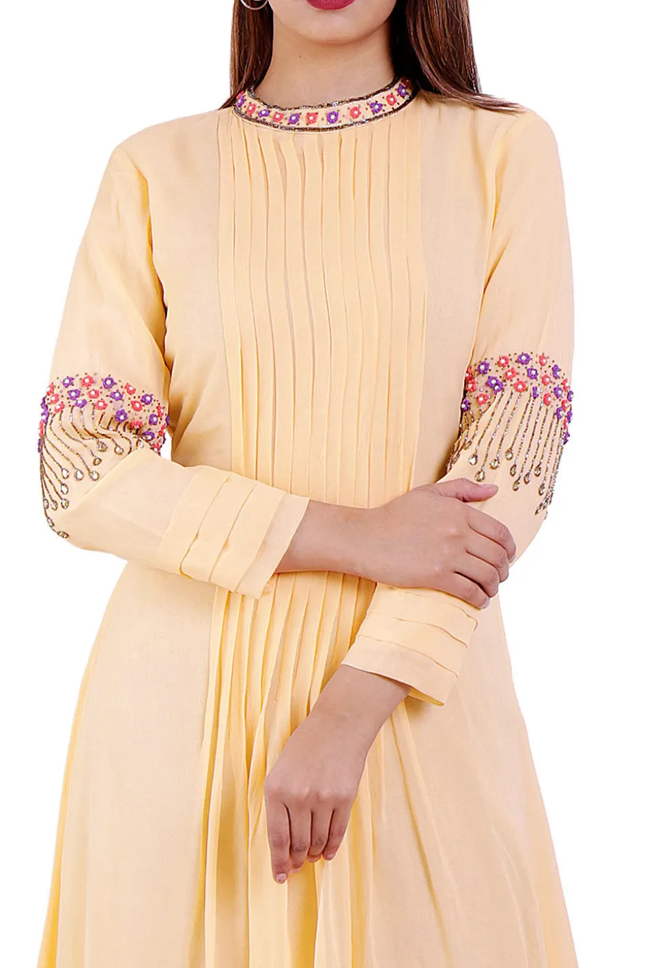 Tucked Georgette Asymmetric Dress in Pastel Orange