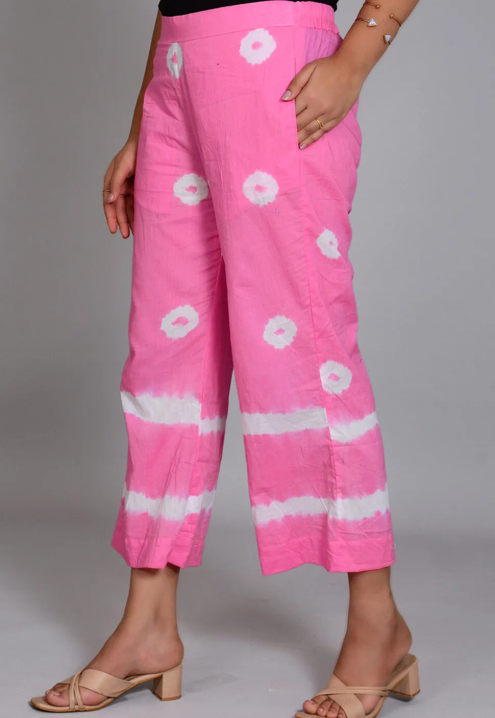 Tye Dye Printed Cotton Culottes in Light Pink
